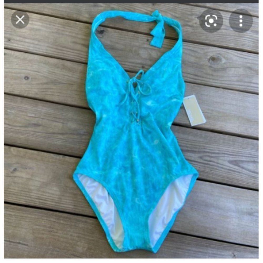 Michael Kors Sz 4 V Neck lace up One Piece Swimsui